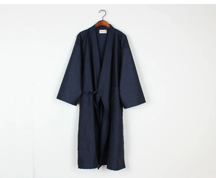 Хлопковое газовое кимоно мужской банный халат мягкий легкий юката мужской пеньюар халат для мужчин - Цвет: Синий