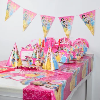 

for 20 Kids Princess Happy Birthday Party Supplies Tablecloth Paper Plate Cup Party Set Party Decorations Favors 161pcs