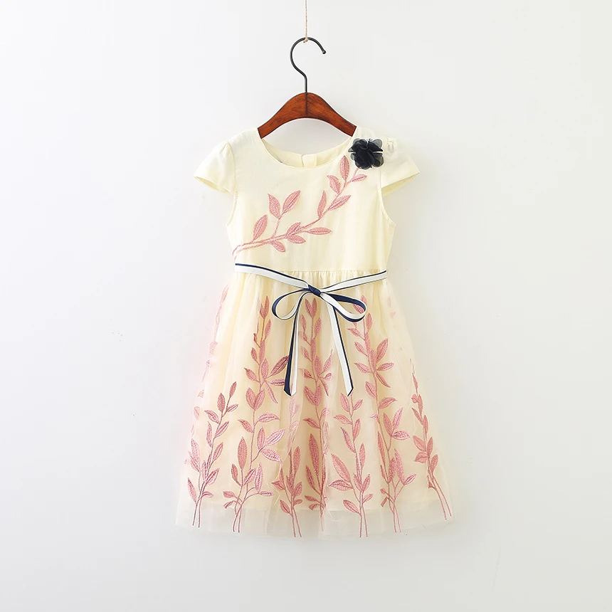 Embroidery Floral Girls Dresses Spring Summer Children Kids Appliques