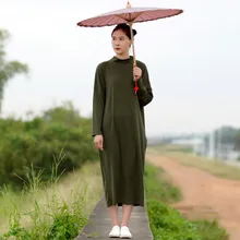 runback Autumn Winter Knitting Dress Long Sleeve Solid Stand Collar Mid Calf Straight Creative Design Tunics For Women Jurken