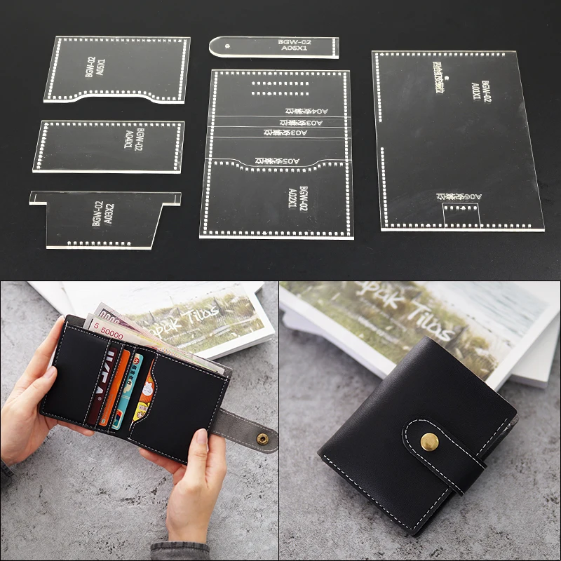 

1set Laser Cut Clear Acrylic Template Pattern For DIY Handmade Short Wallet Messager Bag Leathercraft