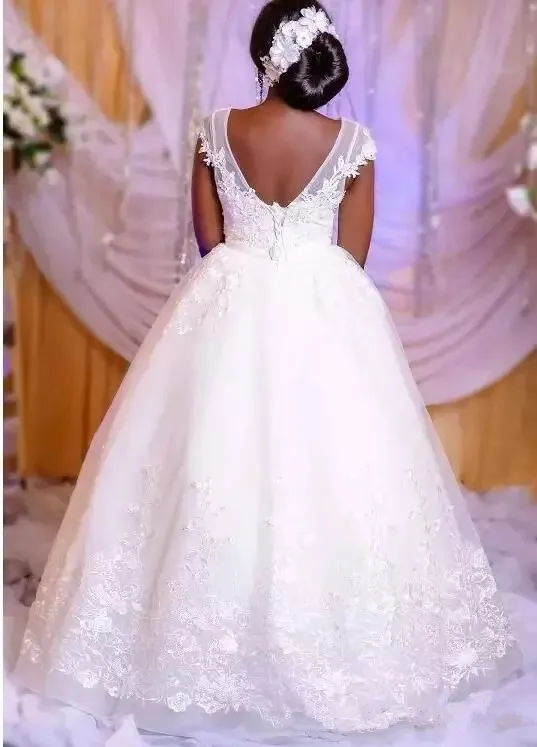 White Princess Lace Wedding Dresses 2019 Sexy African Sheer Plus