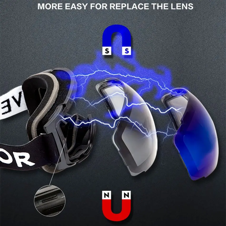 وتغ للتبادل المغناطيسي عدسة تزلج نظارات مزدوجة طبقات UV400 مكافحة الضباب الثلوج على الجليد الرجال نظارات نسائية خوذة التوافق