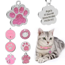 Tag-Pendant-Collar Name-Plate-Accessories Cat-Id-Tag Glitter Round Custom Pink Personalized