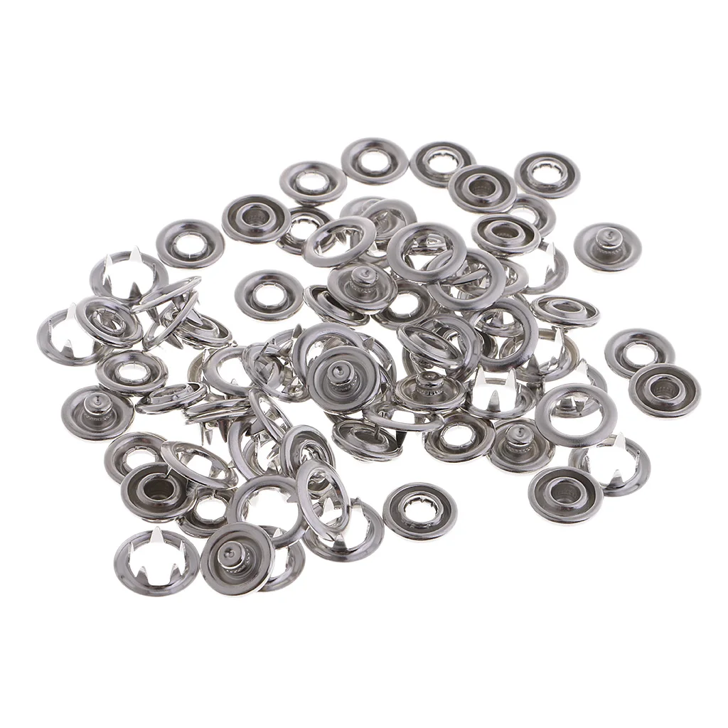 20 Sets Prong Brass Press Studs Open Ring No Sew Snaps Buttons Fasteners