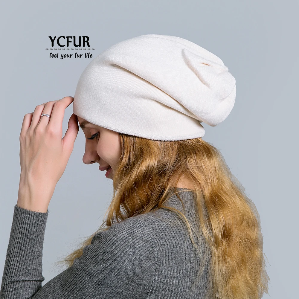 YCFUR, женские шапки бини, зима-осень, двухслойные женские шерстяные шапки, шапки для женщин, зимние теплые Повседневные шапки, шапки для девочек