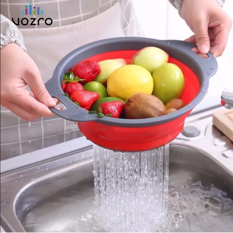 

VOZRO 2PC Size Fruit Vegetable Cleaning Basket Water Fold Gadgets Kichen Accessories Cuisine Cucina Avocado Kitchen Accessori