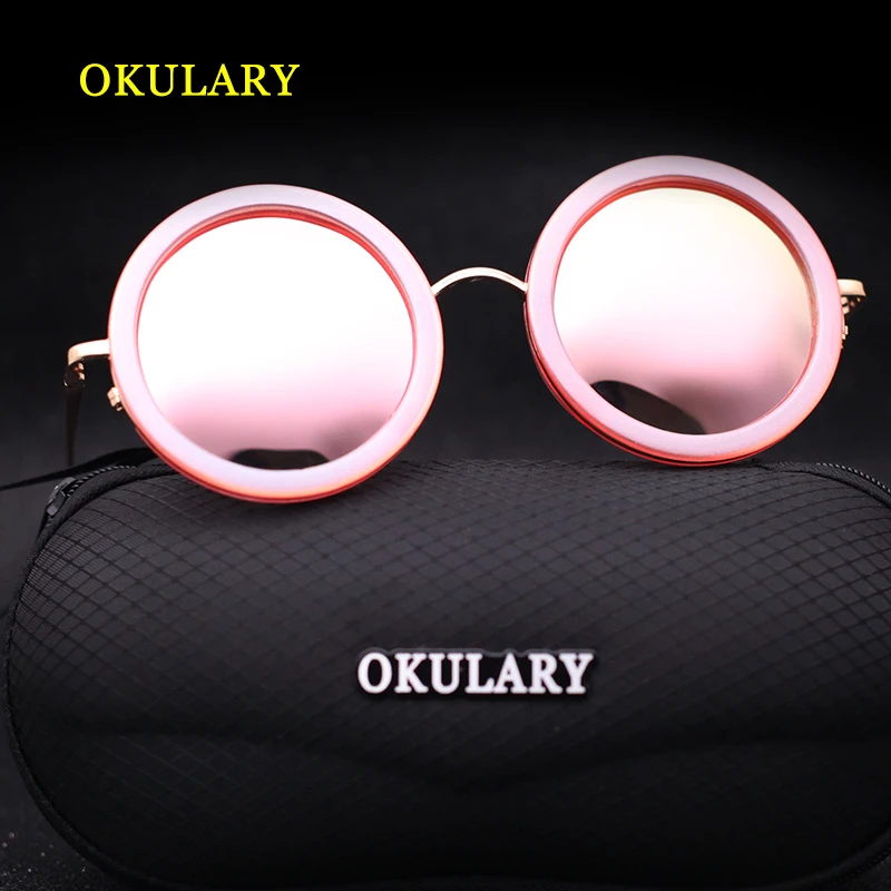 Круглые зеркальные женские солнцезащитные очки 3 цвета розовый/синий/серебристый UV400 металлическая оправа с коробкой, чехол
