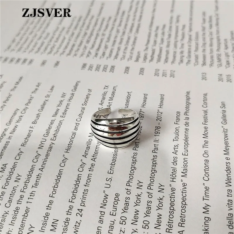 

ZJSVER Fashion Retro Curved Stripe Opening Adjustable Women Index finger Ring Fine Jewelry Present 925 Sterling Silver Rings