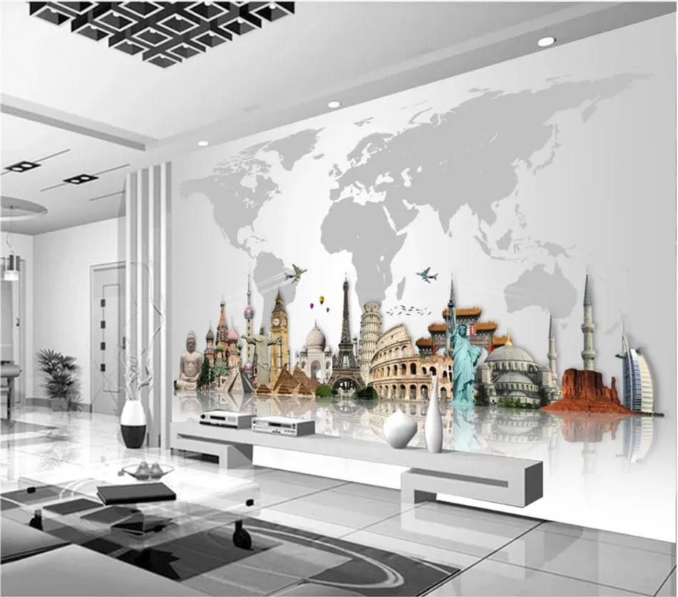 Обои 3D всемирно известные архитектурные ориентиры Строительная карта или доски фон настенной бумаги для гостиной Бар Декор