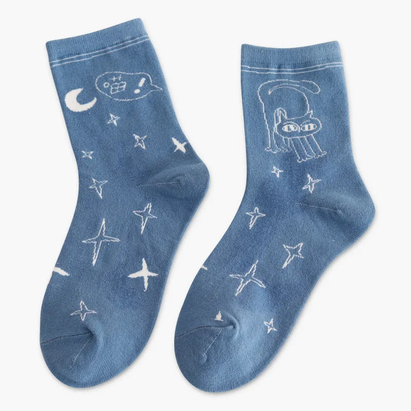 Милые женские носки с забавными рисунками, модные короткие носки без пятки с забавными буквами из мультфильмов, новые популярные цветные хлопковые носки - Цвет: blue