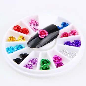 

New Design 3D Metal Aluminum Rose Flower 24 pcs/wheel 12 Colors Mixed Nail Art Decoration DIY Beauty Nail Art Decorations
