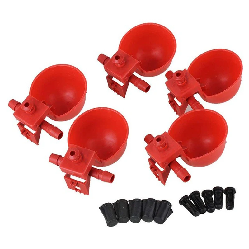 

Automatic Plastic Chicken Bird Water Drinking Cup Watering Dispenser Pack of 5 (Red)