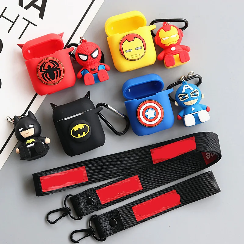 

Super heroes string For airpods earphone soft silicon bag Universal phone hook up strap Spider Man Batman Wrist band +toy straps