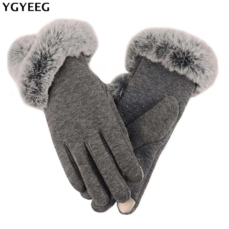 Женские перчатки с искусственным кроличьим мехом YGYEEG однотонные вязаные на