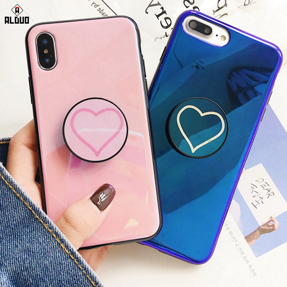 

ALANGDUO For iPhone 6 7 8 Plus Graphic Phone Case For iPhone X Love Heart Balloon Support Kickstand Soft IMD Shell Back Cover