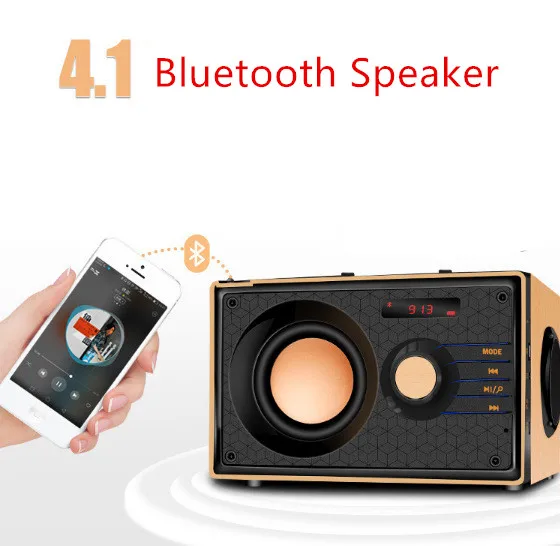 

Wooden Bluetooth Speaker Wireless Stereo Subwoofer Portable Speakers Music Player Support FM radio Remote Control TFcard