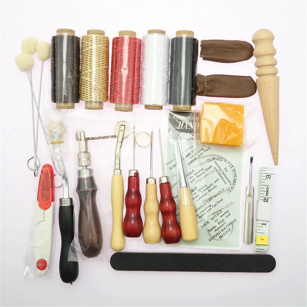 31pcs Leather Craft Tool Kit DIY Hand Sewing Stitching Punch Carving Working