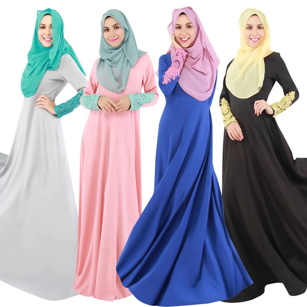 

fashion muslim women abaya prayer summer one piece long dress lace