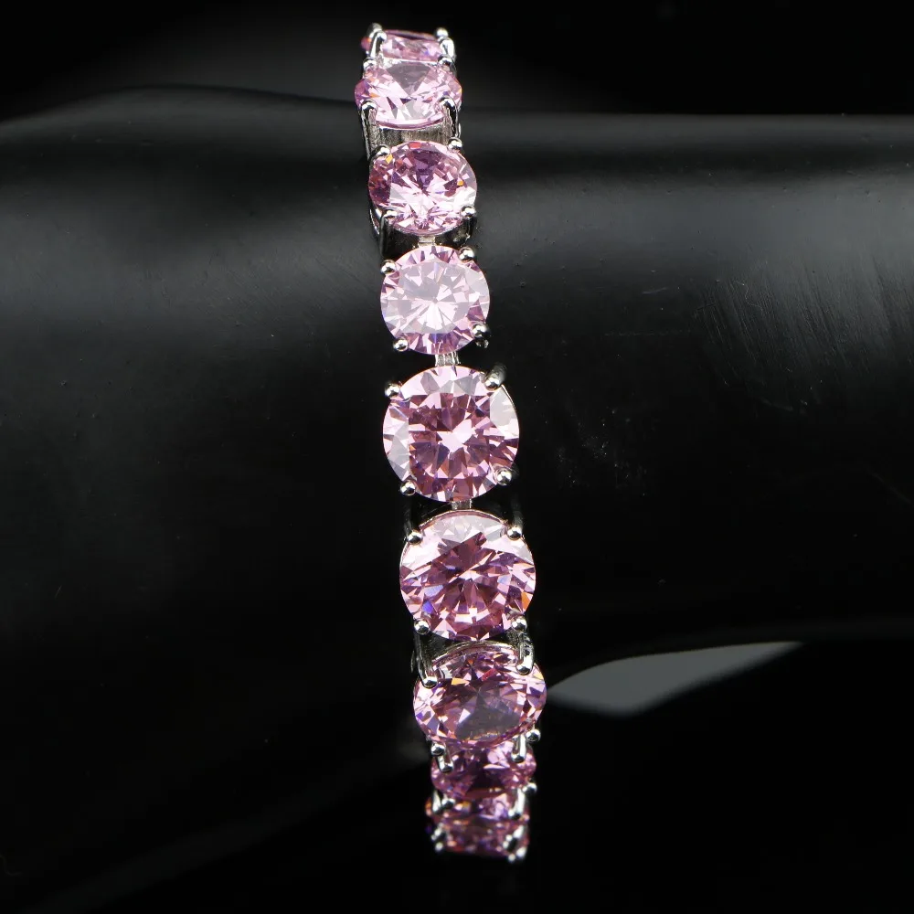 Nickle Серебро 925 круглые розовые камни Свадебные Ювелирные наборы браслеты/серьги/кулон/ожерелье/кольца для женщин