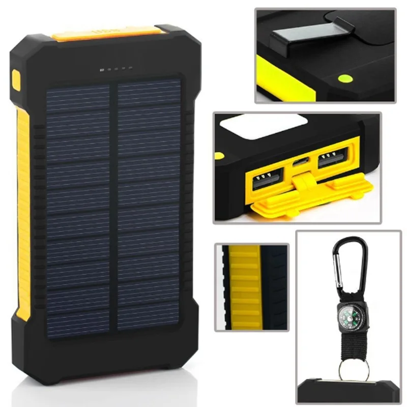 

Solar Charger Solar Power Bank compass Dual USB powerbank Waterproof Battery External Portable Charging with LED Light poverbank