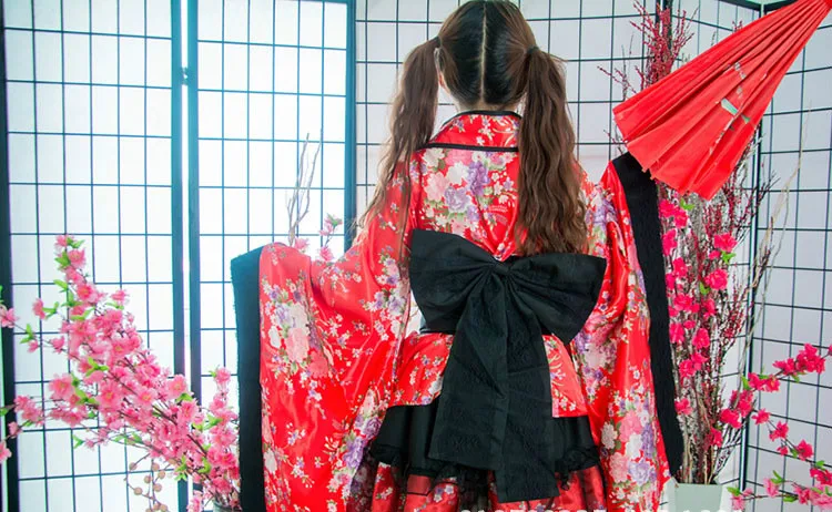 Японские кимоно Винтаж Оригинал Традиция Шелковый юката платье Японии сексуальные костюмы Танцы Выступления костюм платье Лолита платье
