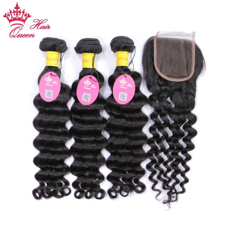 3 Bundles With Closure Human Hair Bundles With Lace Closure Peruvian Human Remy Hair Natural Wave Free Shiping Queen Hair