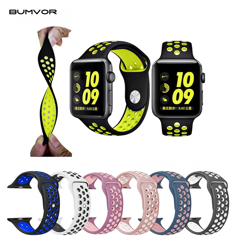 Спортивный силиконовый ремешок для наручных часов Apple Watch Nike 44/40/42/38 мм браслет на