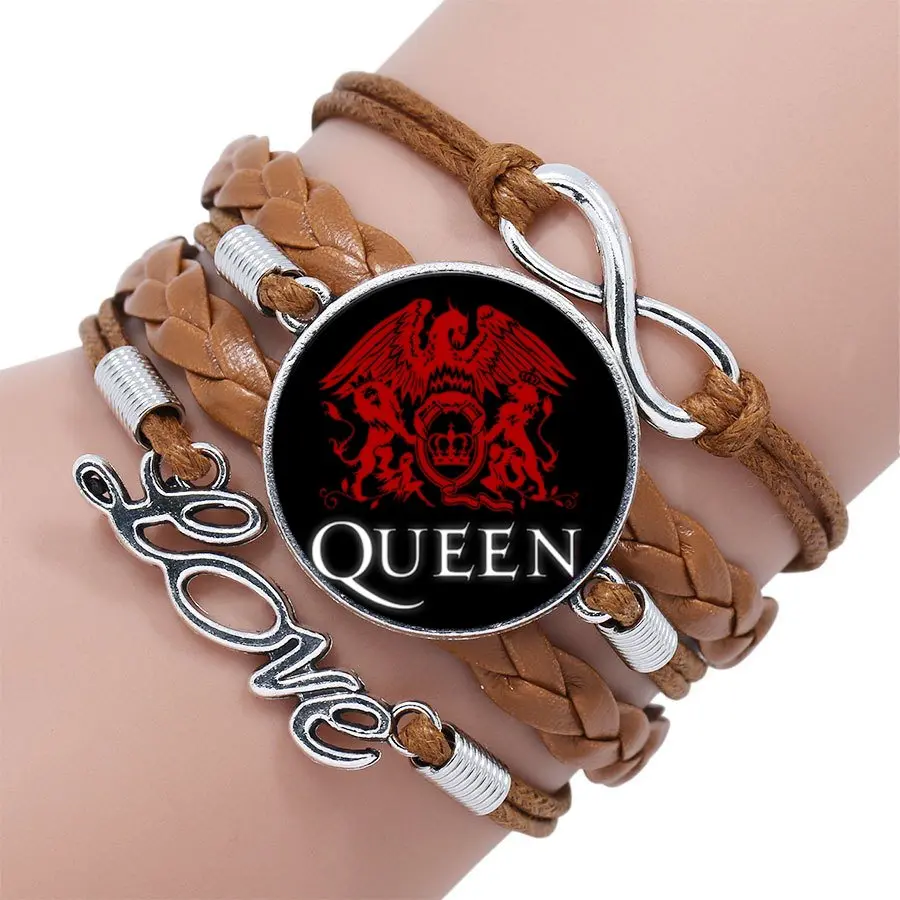 Многослойные черный/коричневый кожаный браслет с бижутерия со стеклянными кабошонами для женщин девушка подарок рок группа queen богемный Rhapsody