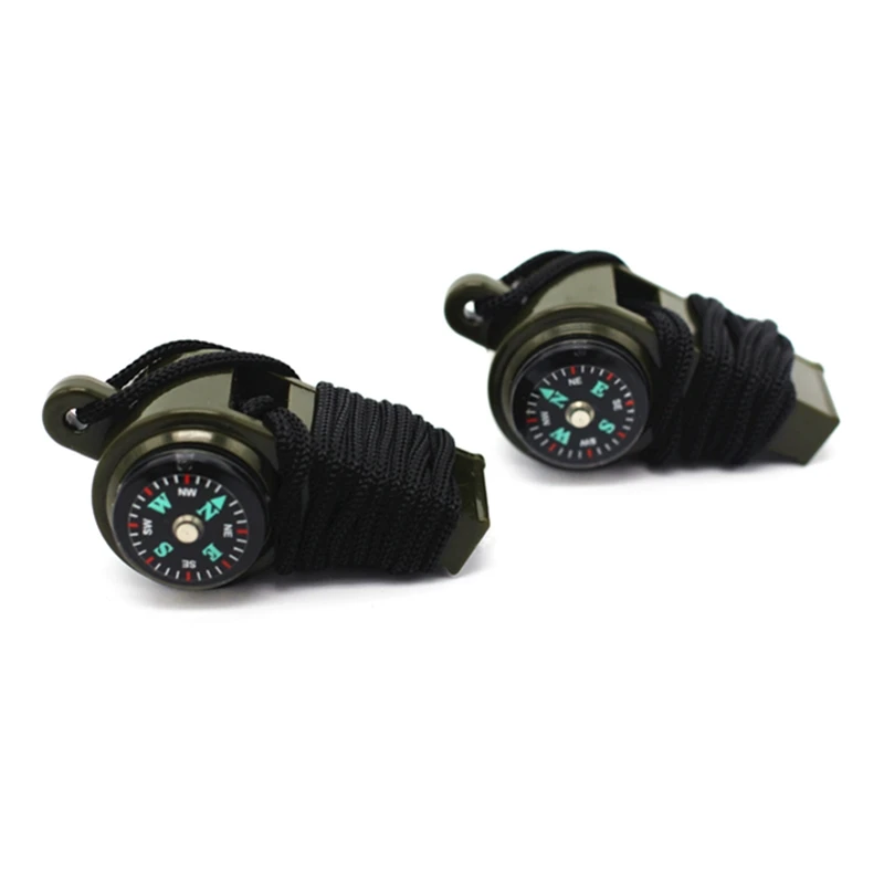 1PC Outdoor Whistle Compass Thermometer 3 In 1 Camping Hiking Accessory Multi-Functional Survival Tools Nylon Neck Rope Compass