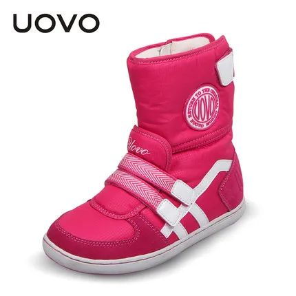 UOVO/Новинка года; детские зимние сапоги; теплая шерстяная подкладка; удобная детская обувь; модные ботинки для девочек; Размер E26#-37 - Цвет: Розовый
