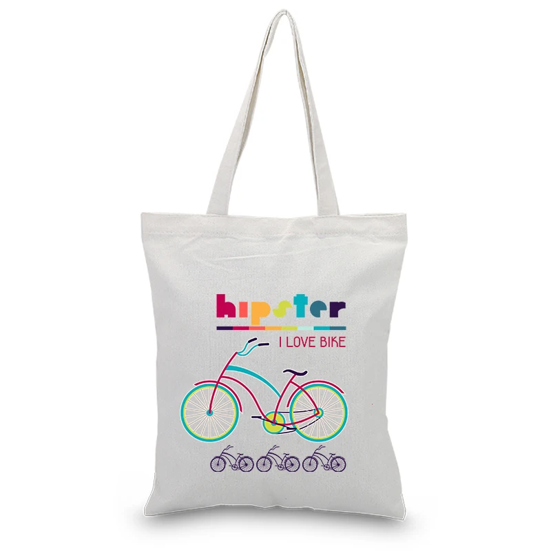

Handbag Canvas Tote Bag Daily Use Cartoon Bike Custom Print Logo DIY Shopping Bag Eco Ecologicas Reusable Recycle