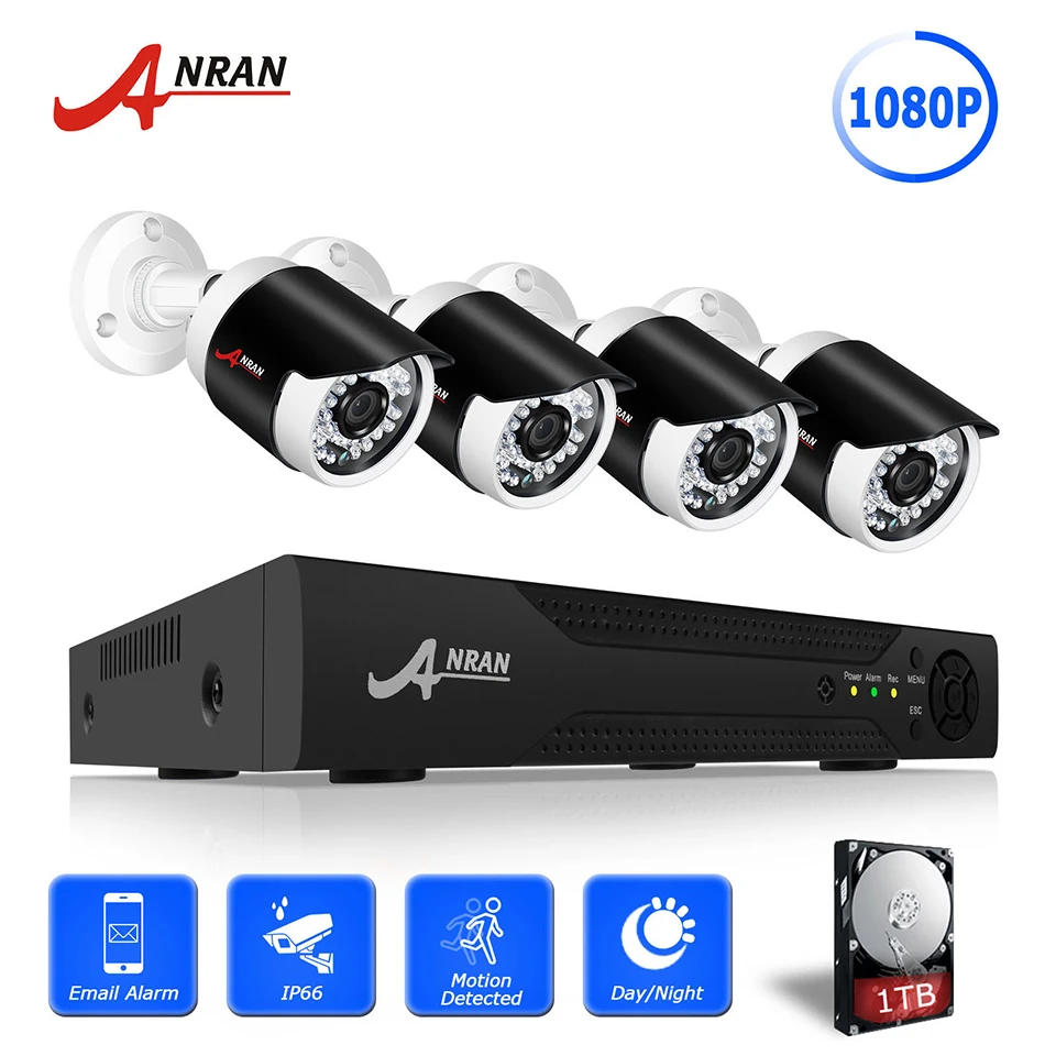 ANRAN CCTV 2.0MP 8CH HD AHD DVR система Комплект 4 шт. 3000TVL 1080 P 36IR наружная камера Домашняя