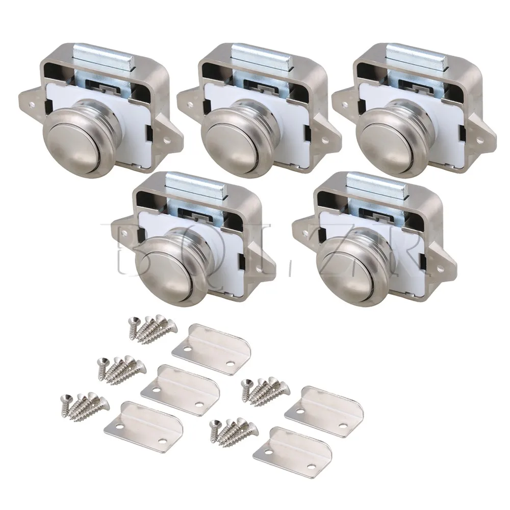 

BQLZR26mm Opening Hole Pearl Nickel Keyless Push Button Cabinet Latch Knob for Motorhome Caravan Cupboard Cabinet Door Pack of 5