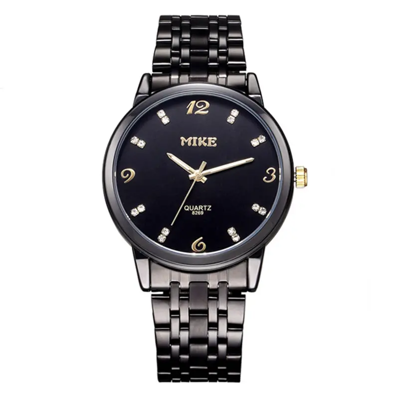 Майк модный бренд Для мужчин и Для женщин часы из нержавеющей стали ремешок большой циферблат водонепроницаемый кварцевые часы Diamond