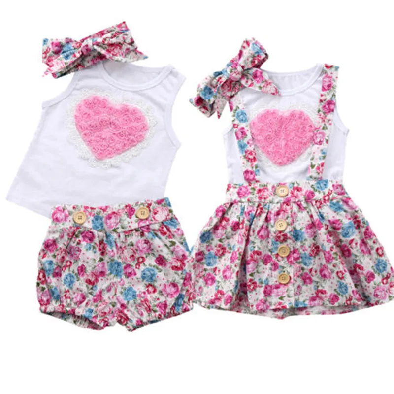 

Summer Lovely Kids Baby Girl Floral Family Matching Clothes Vest+Suspender Skirts+Headband Outfits Children Cotton Clothes