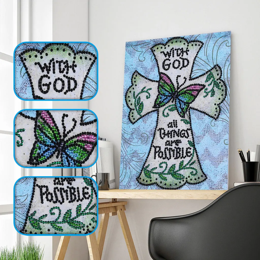 

Special Shaped Diamond Painting DIY 5D Partial Drill Cross Stitch Butterfly Cross Pattern Kits Crystal Rhinestone Home Decor