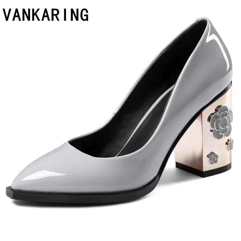 

VANKARING 2019 fashion patent leather pumps fretwork high heels women platform dress casual shoes woman wedding shoes plus size