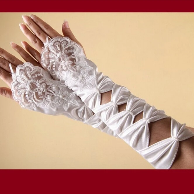 Новейшие модные свадебные перчатки с кружевная Апликация белая/слоновая кость свадебная перчатка элегантные свадебные аксессуары без