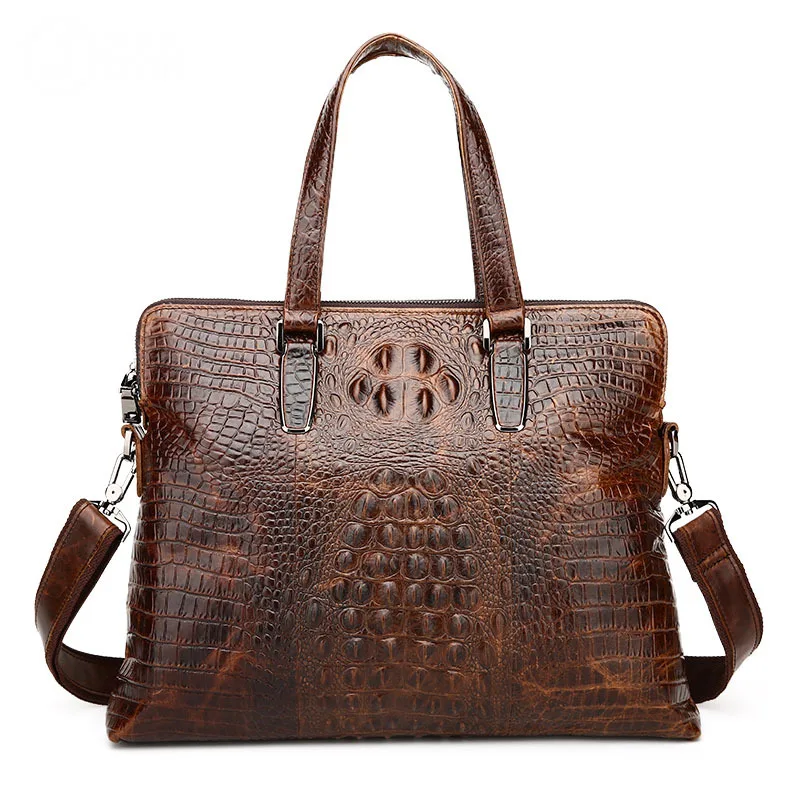 

New Luxury 100% Cow Genuine Leather Business Men's Briefcase Male Shoulder Bag Real Natural Leather Alligator Tote Computer Bag