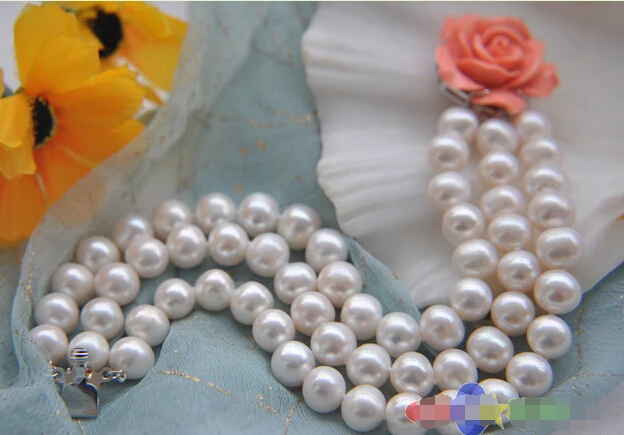 

shipping3row 8" 10mm white round freshwater cultured pearl bracelet p3579 5.25