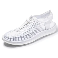 Moda Verão Homem Sandália de Praia Sandálias Homens Respiráveis Dos Homens de Couro Genuíno Causal Sapatos Plus Size 39-48