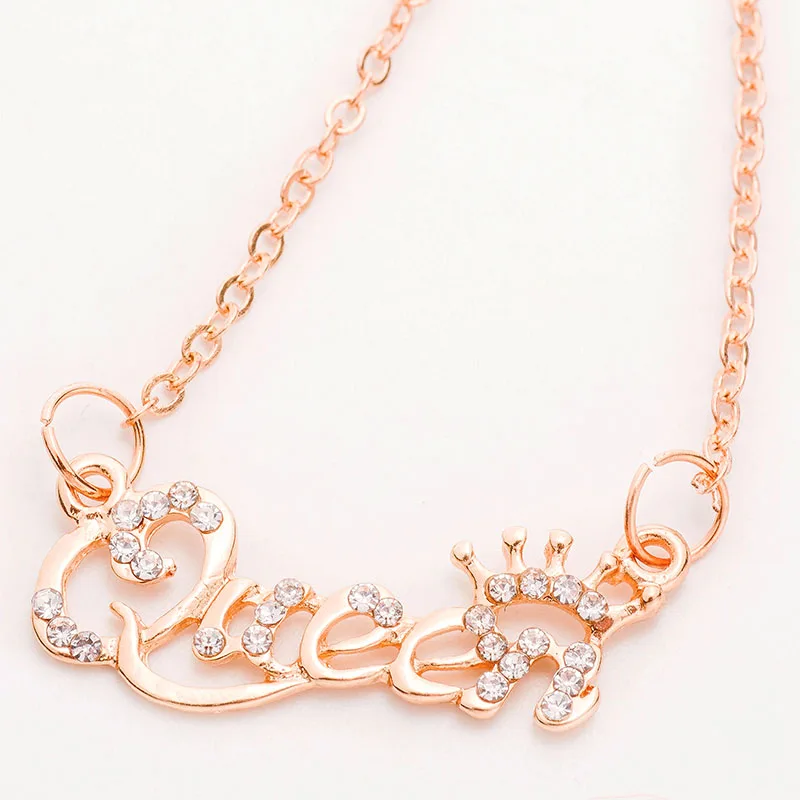 SHUANGR роскошный золотой цвет Королева цепь корона ожерелье Циркон Кристалл ожерелье Женская мода ювелирные изделия подарок на день рождения - Окраска металла: rose gold E416