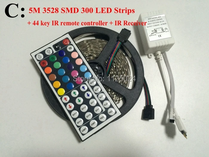 RGB Светодиодная лента 5 м 300Led 3528 SMD 44 Клавиша ИК пульт дистанционного управления 12В