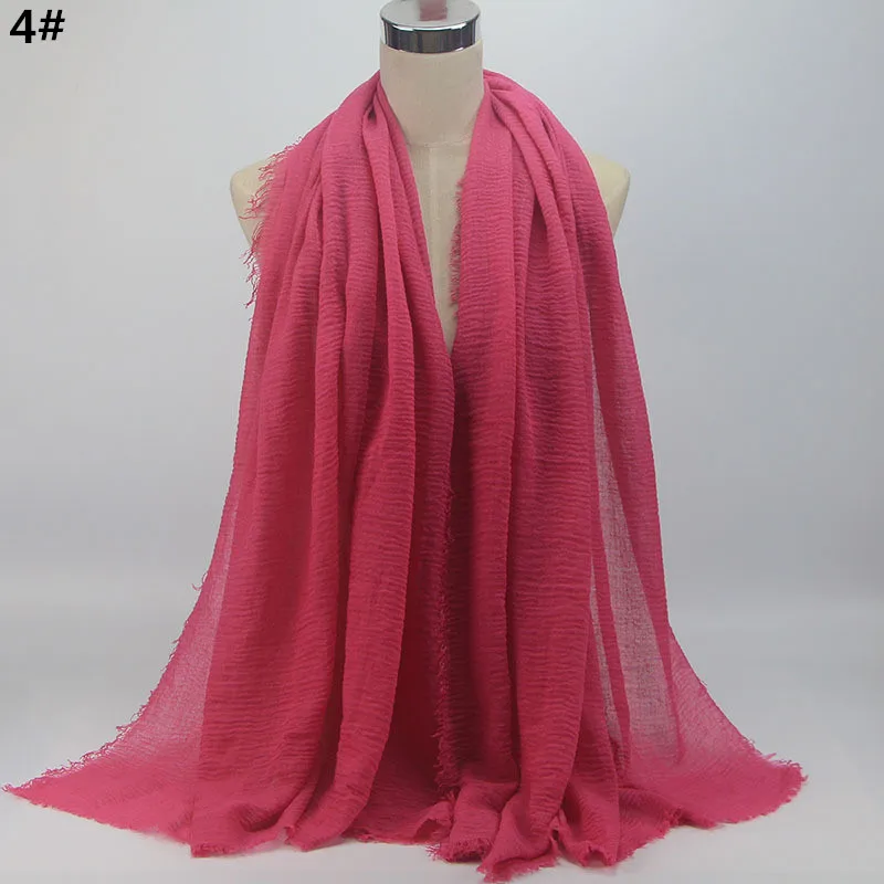 180x95 см женский хлопок пузырьковый простой морщин Турция турецкий Hijab шарф Мусульманский тюрбан плиссированные Твердые шарфы с бахромой Hijabs - Цвет: 4