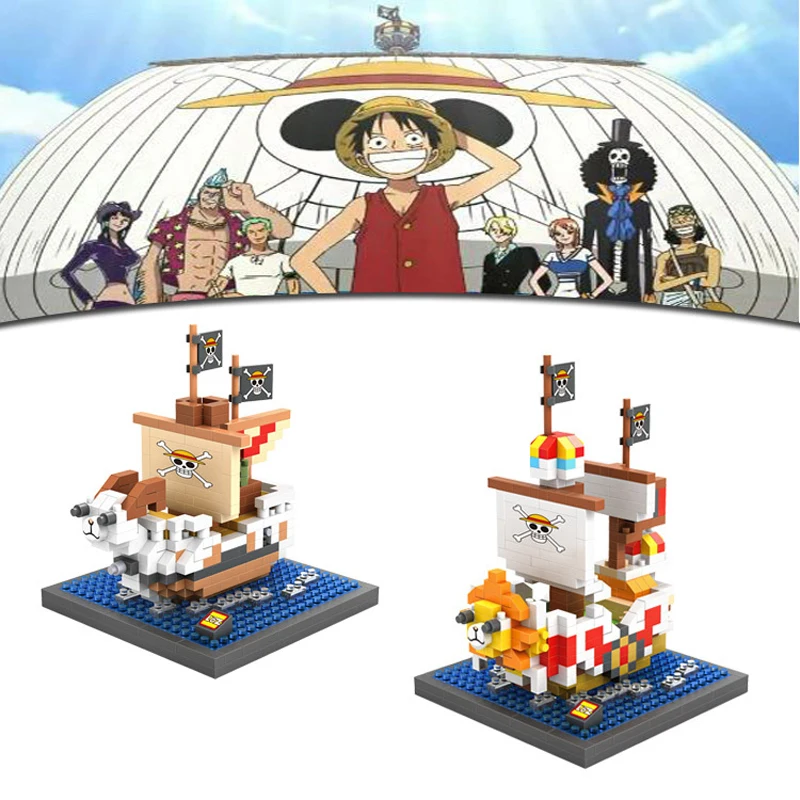 

Anime One Piece Thousand Sunny Going Merry Mini Model Building Block Ship models Diamond Block Luffy Franky Usopp Brook Tony