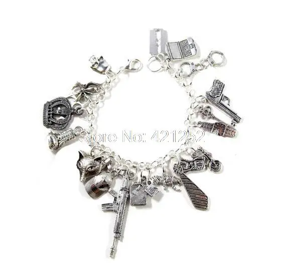 

6pcs Sherlock holmes inspired bracelet MorMor's Charm Bracelet silver tone Charms bracelet
