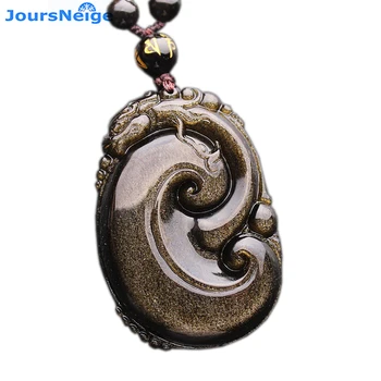 

Wholesale High Quality Gold Natural Black Obsidian Hand Carved Ruyi Long Pi Xiu Lucky Amulet Pendants Necklace For Women Men