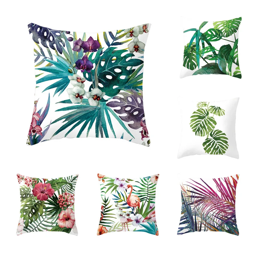 

YWZN Green Leaves Cushion Cover Tropical Plants Flamingo Throw Pillow Case Cushion Cover Flowers Plants Decorative Pillowcases