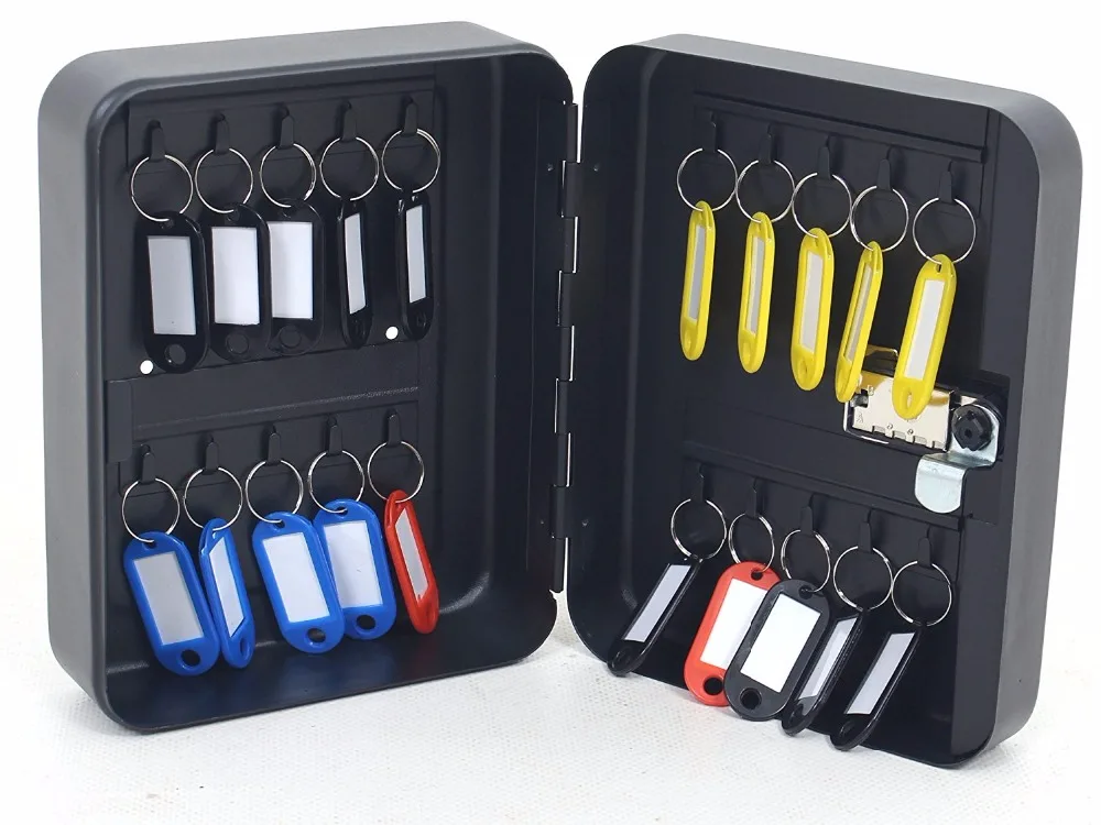 Combination 36 Key Cabinet Lockable Key Safe Storage Box Wall Mounted with Key Tags black